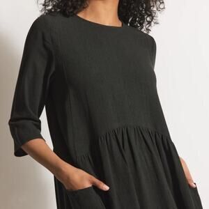 Solika Linen Blend Heidi Dress‎ XS Vintage Black Lagenlook